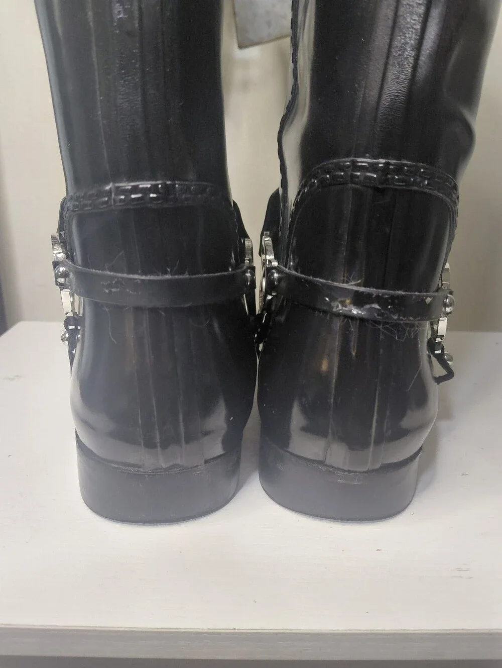 Michael Kors Fulton Black Knee High Rain Boot Logo Harness Size 9